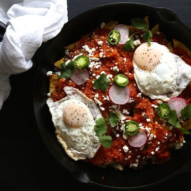Healthy Bean Quinoa Chilaquiles with Fried Eggs Recipe | SideChef