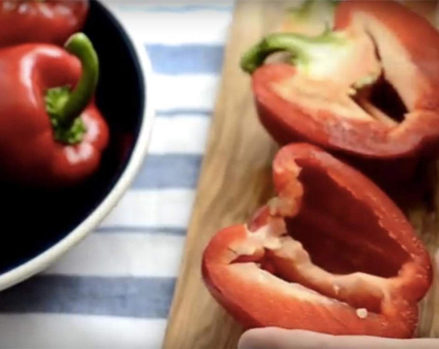 step 1 Wash the Hot Chili Pepper (1) and Red Bell Peppers (4). Remove the seeds and arrange them on a sheet lined with parchment paper.