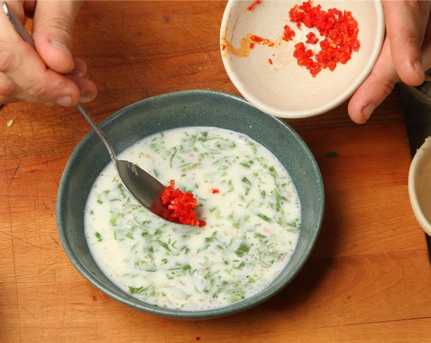 step 5 Mix the Unsweetened Coconut Cream (1 cup) with the limes and lemons juice, diced jalapeno, diced red onion, Dutch chili, minced ginger, garlic and Salt (to taste). Chill for 30 minutes.