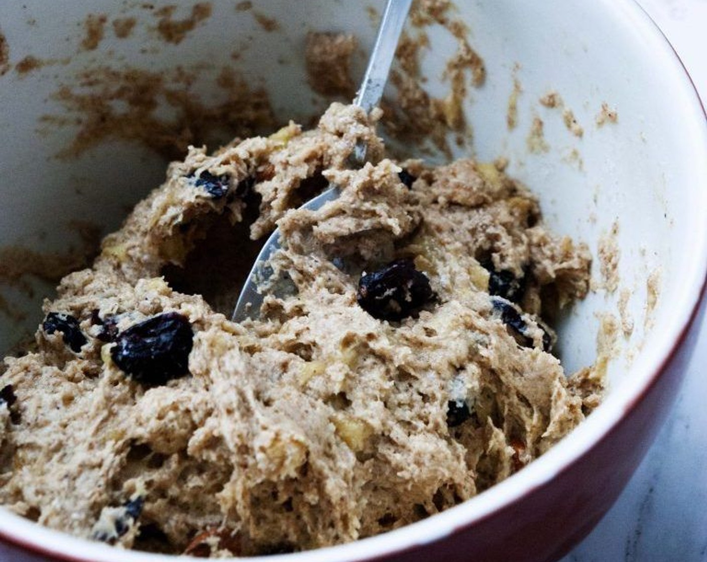 step 5 Add the Barley Flour (1 cup) and while stirring, pour in the Coconut Oil (2 Tbsp). Fold in Mixed Dried Fruits and Nuts (1/2 cup).