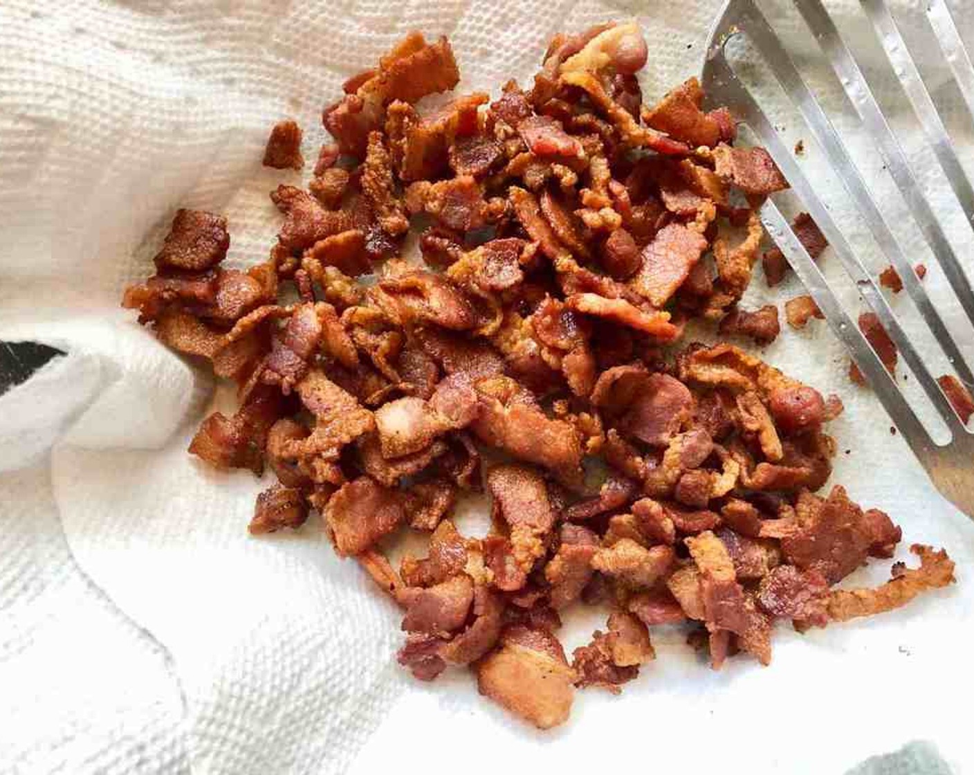 step 2 Cut Bacon (6 slices) into 1/2-inch pieces. Cook in a skillet until crisp, drain on paper towels. Set aside.