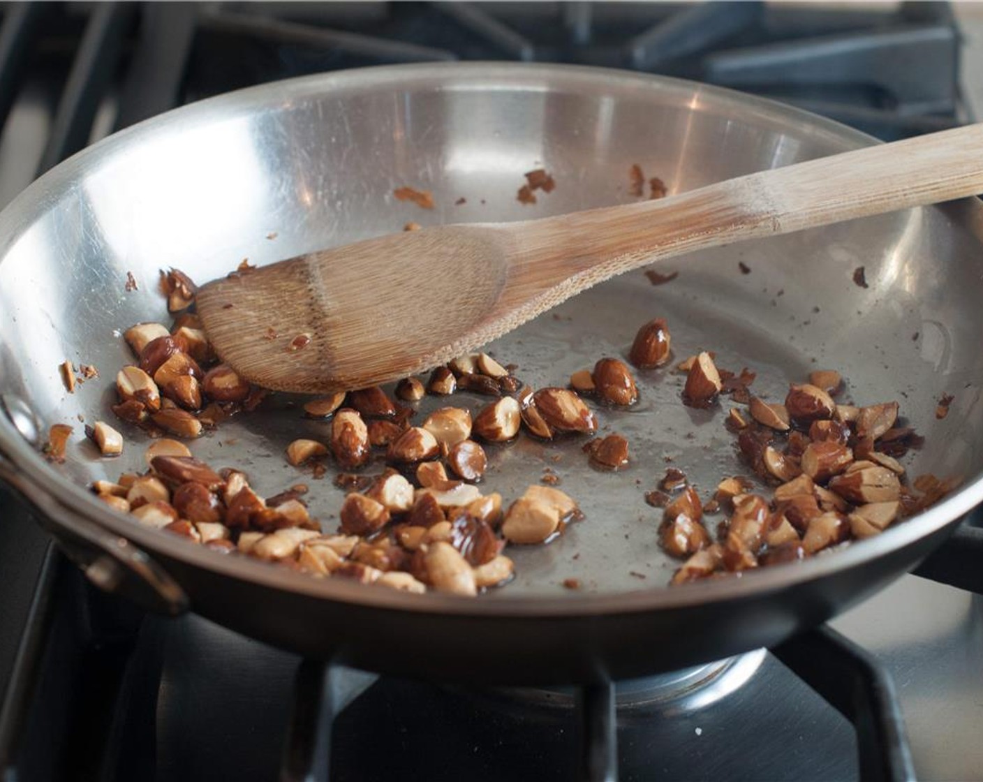 step 3 Use 1 tbsp of Extra-Virgin Olive Oil (1/2 cup) to toast the almonds for 2 to 3 minutes over medium-high heat. Transfer the nuts to a paper towel lined plate and sprinkle with some fine sea salt.