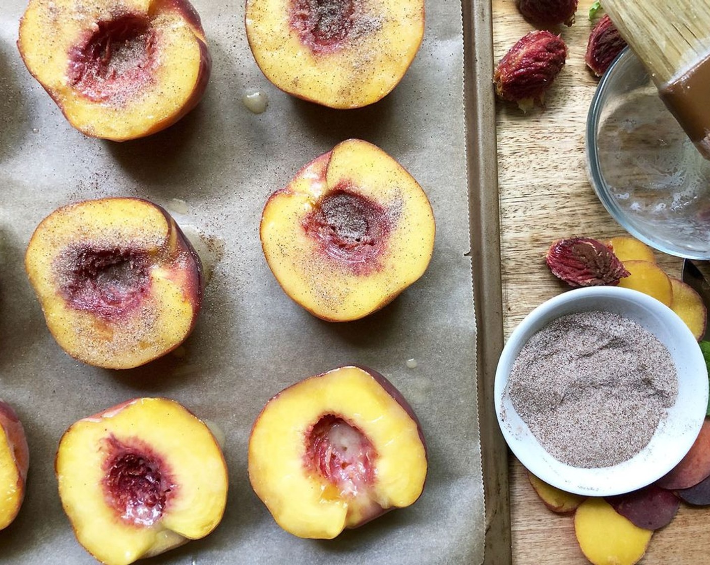 step 3 Sprinkle cut sides of peaches with the Cinnamon Sugar (3 Tbsp) mixture; set aside.