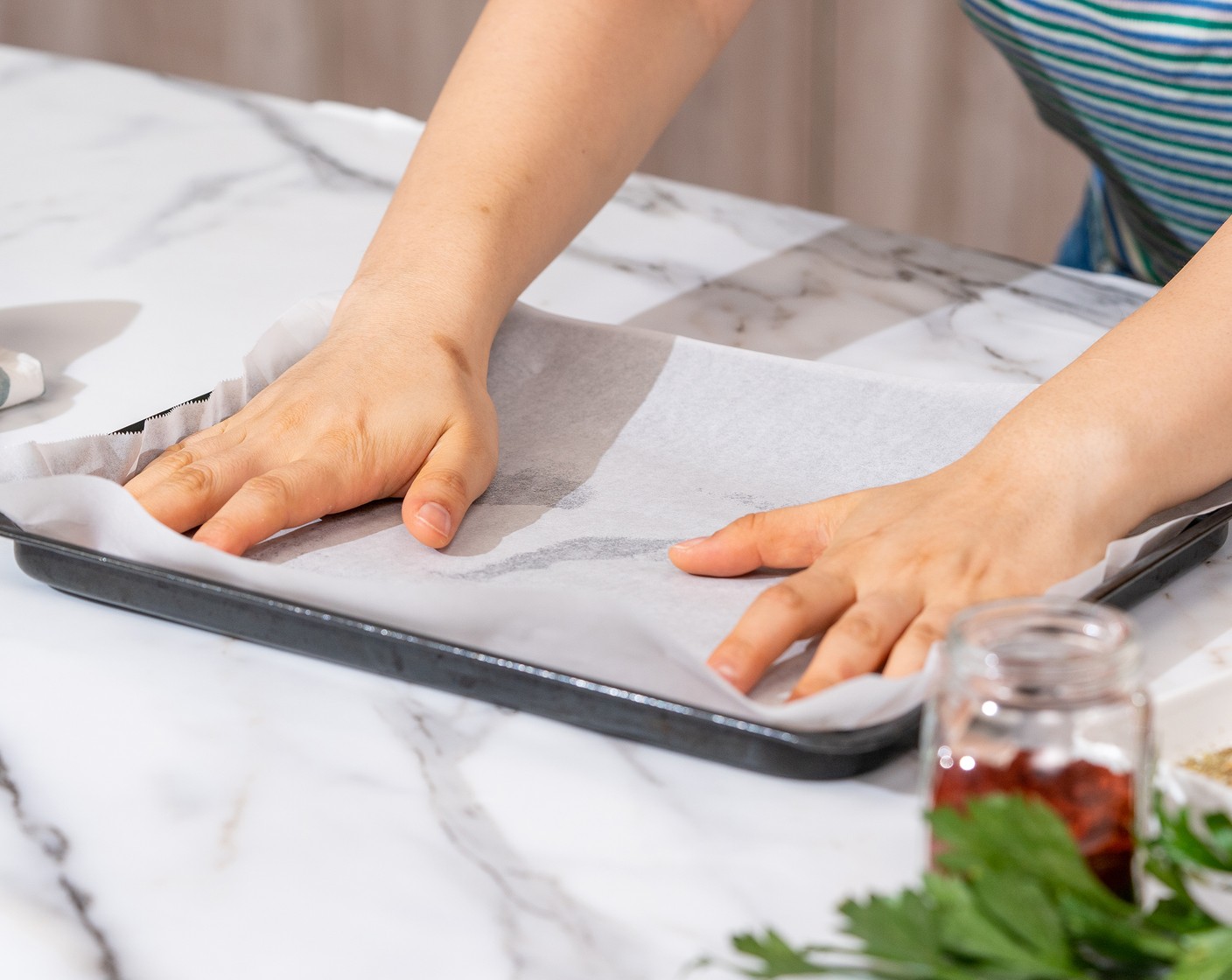 step 1 Preheat the oven to 400 degrees F (200 degrees C). Line the baking sheet with parchment paper.