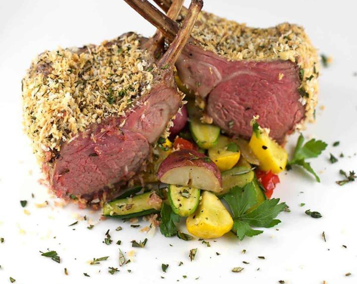 Panko Herb Crusted Rack of Lamb with Vegetables