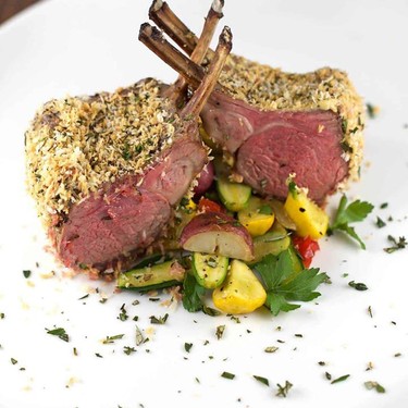 Panko Herb Crusted Rack of Lamb with Vegetables Recipe | SideChef