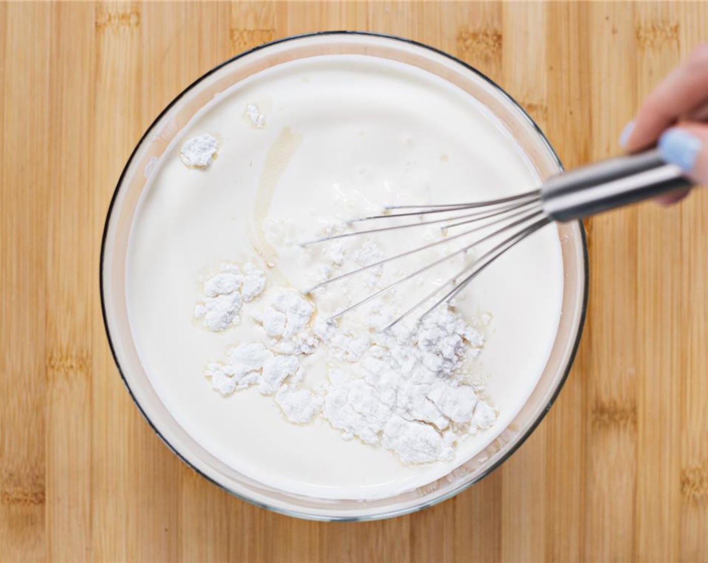 step 1 Combine Heavy Cream (3 cups), 2% Reduced Fat Milk (1 cup), Powdered Confectioners Sugar (1 1/2 cups), Vanilla Extract (1 Tbsp), and Salt (1 tsp) in a large bowl. Whisk to combine.