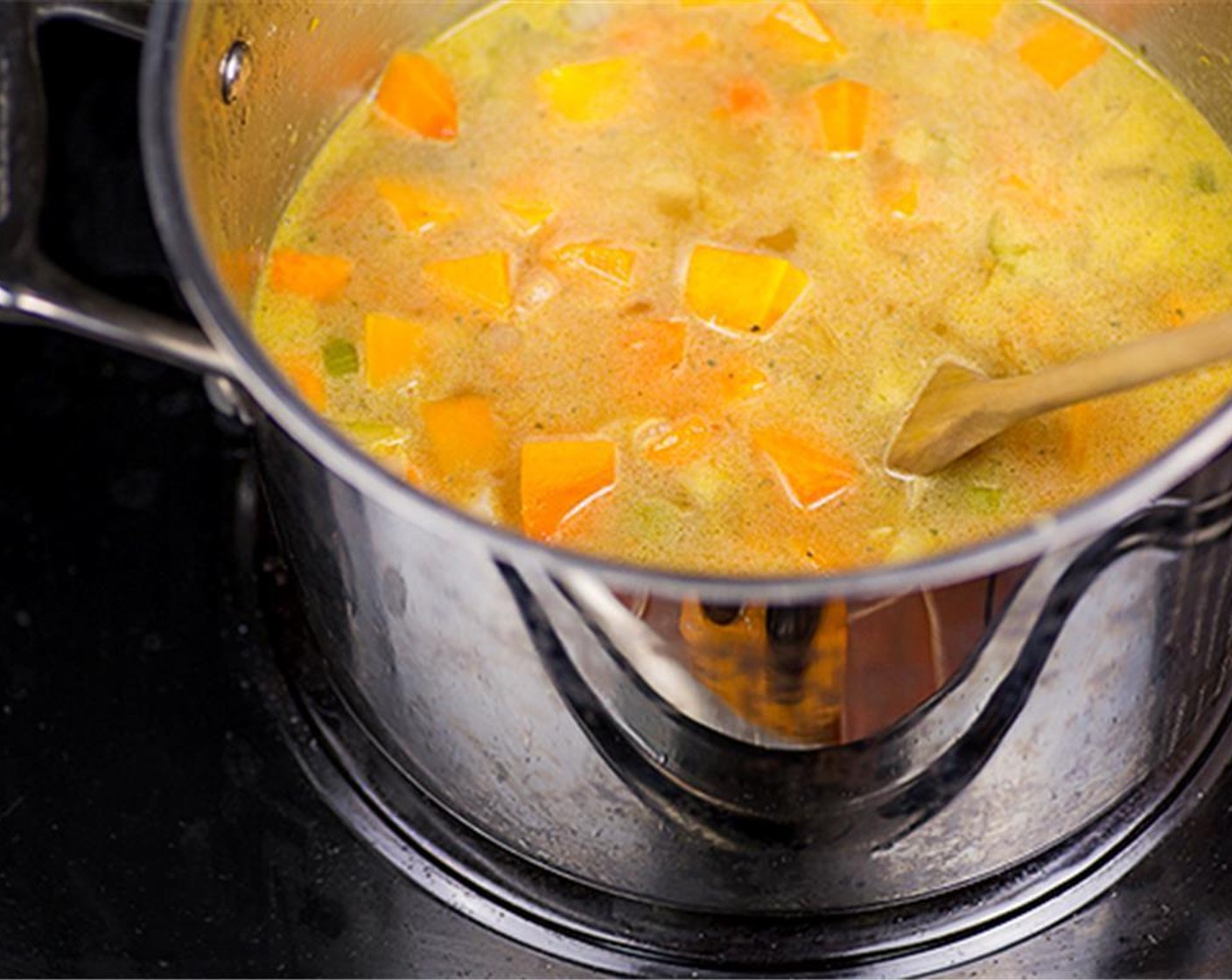 step 3 Pour in enough of the Chicken Stock (32 fl oz) to cover the vegetables. Reserve the rest of the stock for later. Bring to a boil.