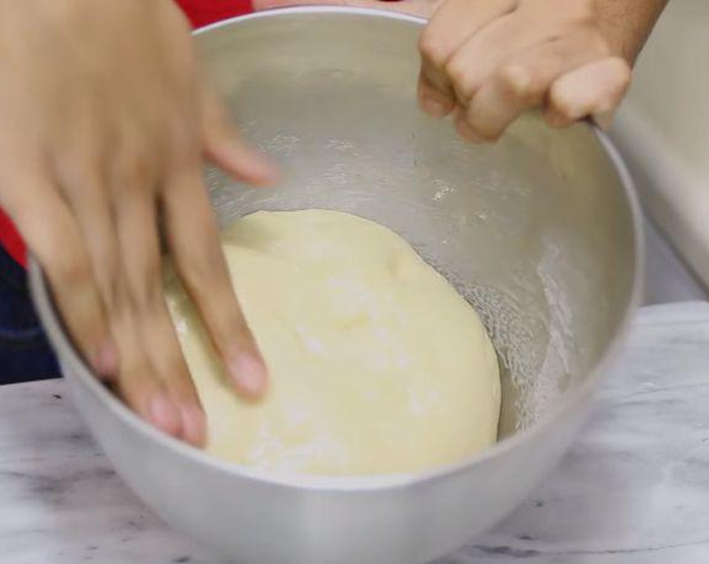 step 4 Grease the bowl with a little bit of oil, rub the dough with oil so that it does not dries out. Cover with plastic wrap or aluminum foil. Place it somewhere warm to rise for 1-2 hours (mine took 1 hour).