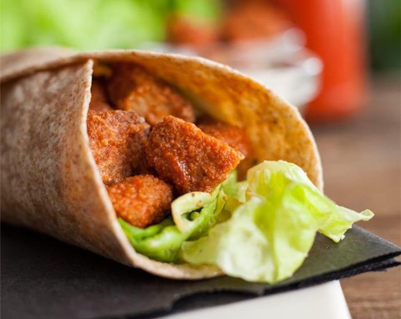 Vegan Buffalo Chicken Caesar Wrap