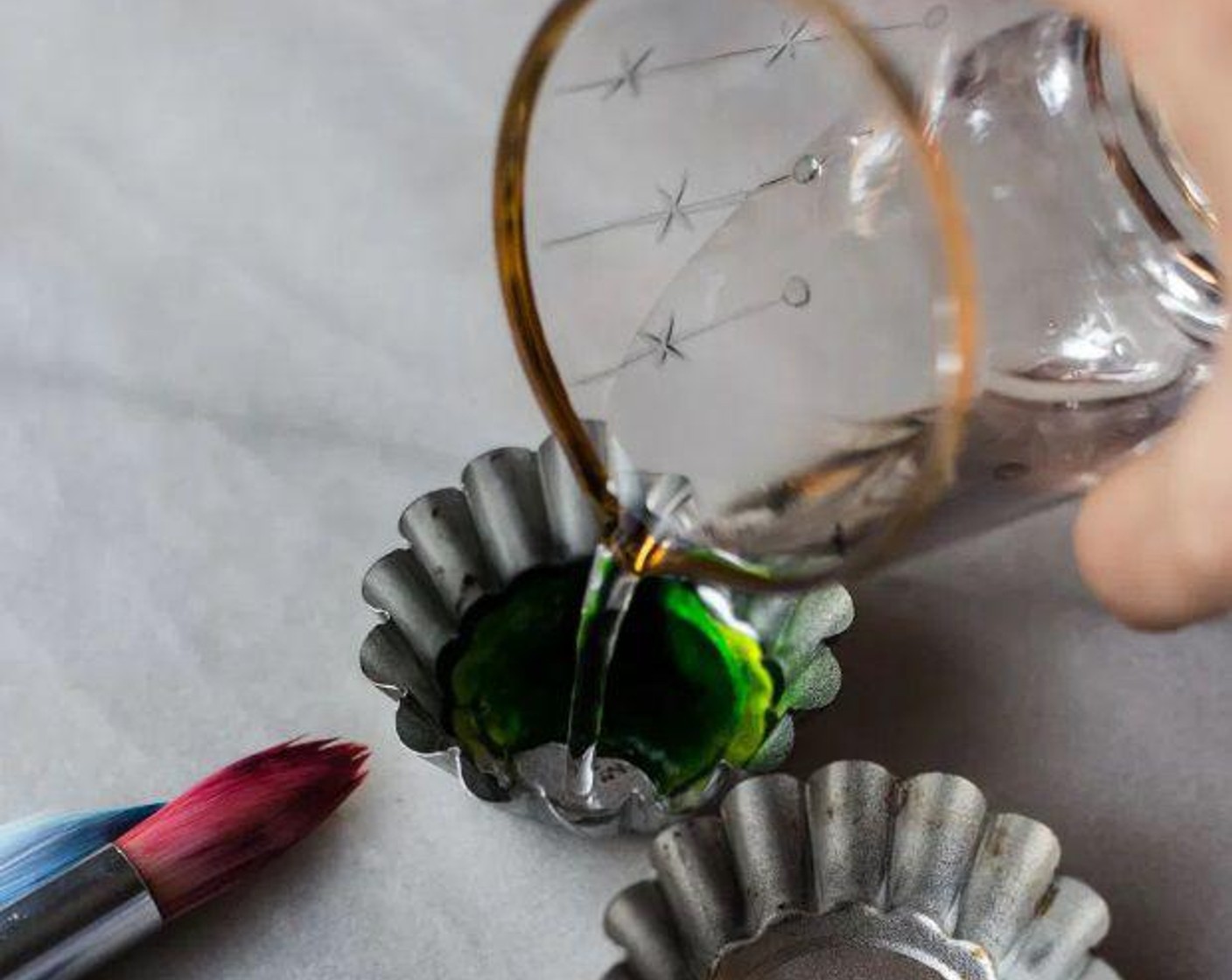 step 1 To make the colors, add Distilled White Vinegar (1 1/3 Tbsp) to every drop of Food Coloring (to taste). That’s a good place to start! And then you can add more pigment or thin it out as you desire. There is no hard and fast rule about this. Go with your heart.