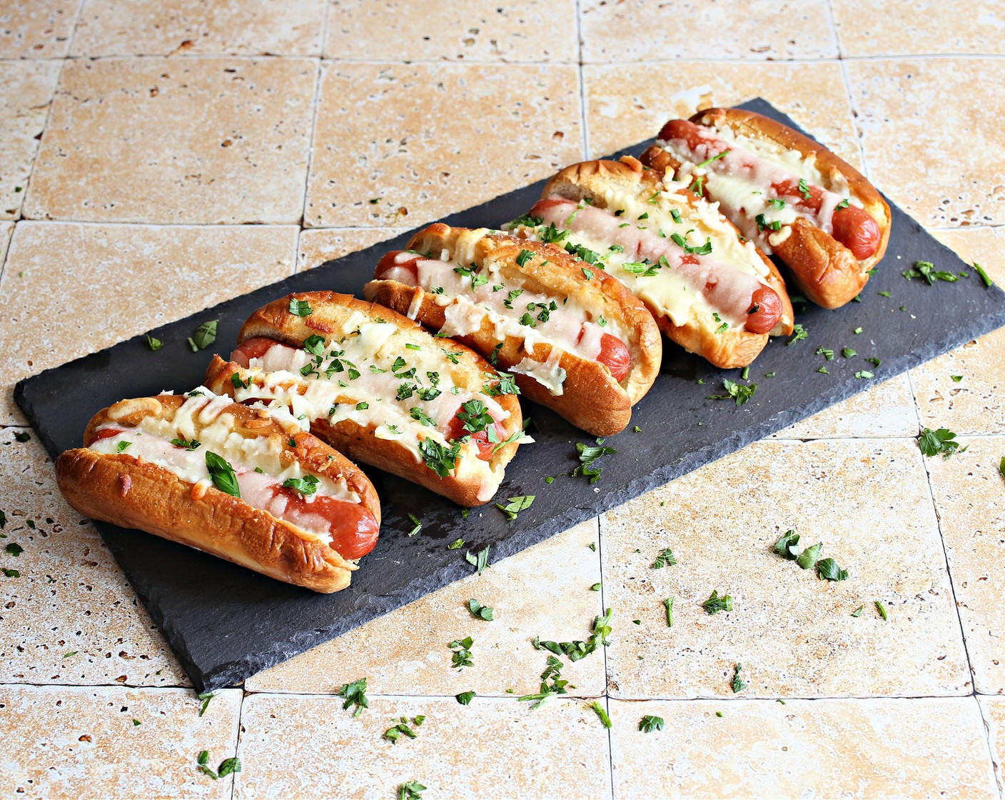 Loaded Cheesy Baked Hot Dogs