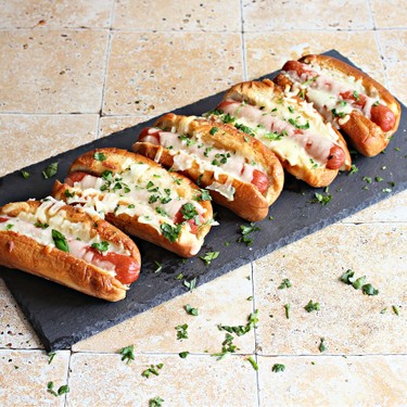 Loaded Cheesy Baked Hot Dogs Recipe | SideChef