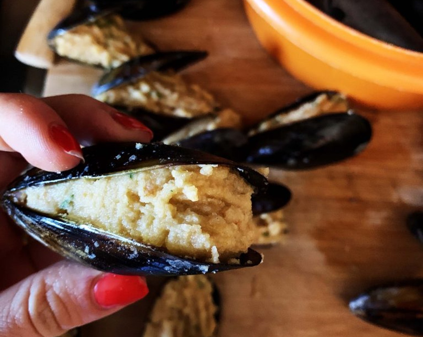 step 4 Use the mixture as filling to stuff the shells of the mussels. Be generous!