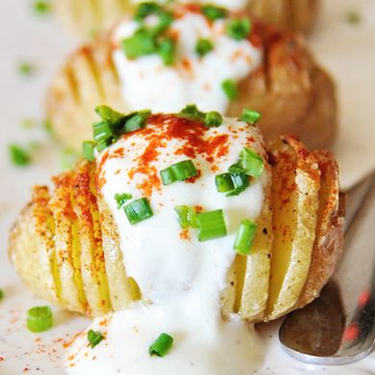 Hasselback Potatoes with Creamy Yogurt Sauce Recipe | SideChef
