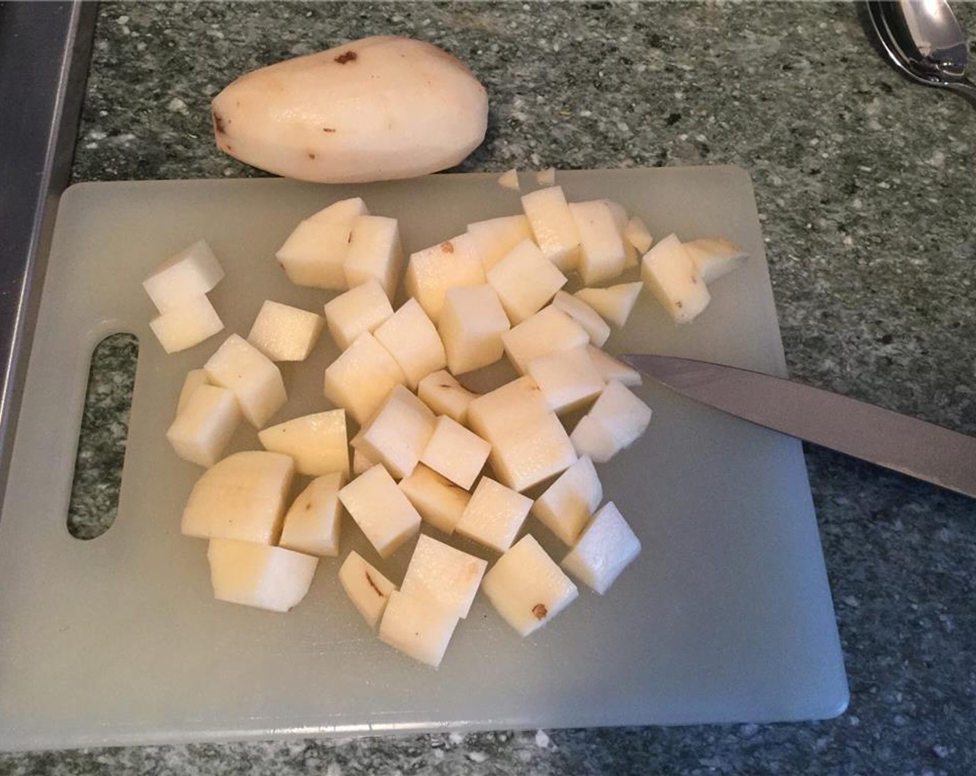 step 6 Peel the Potatoes (2) and dice them.