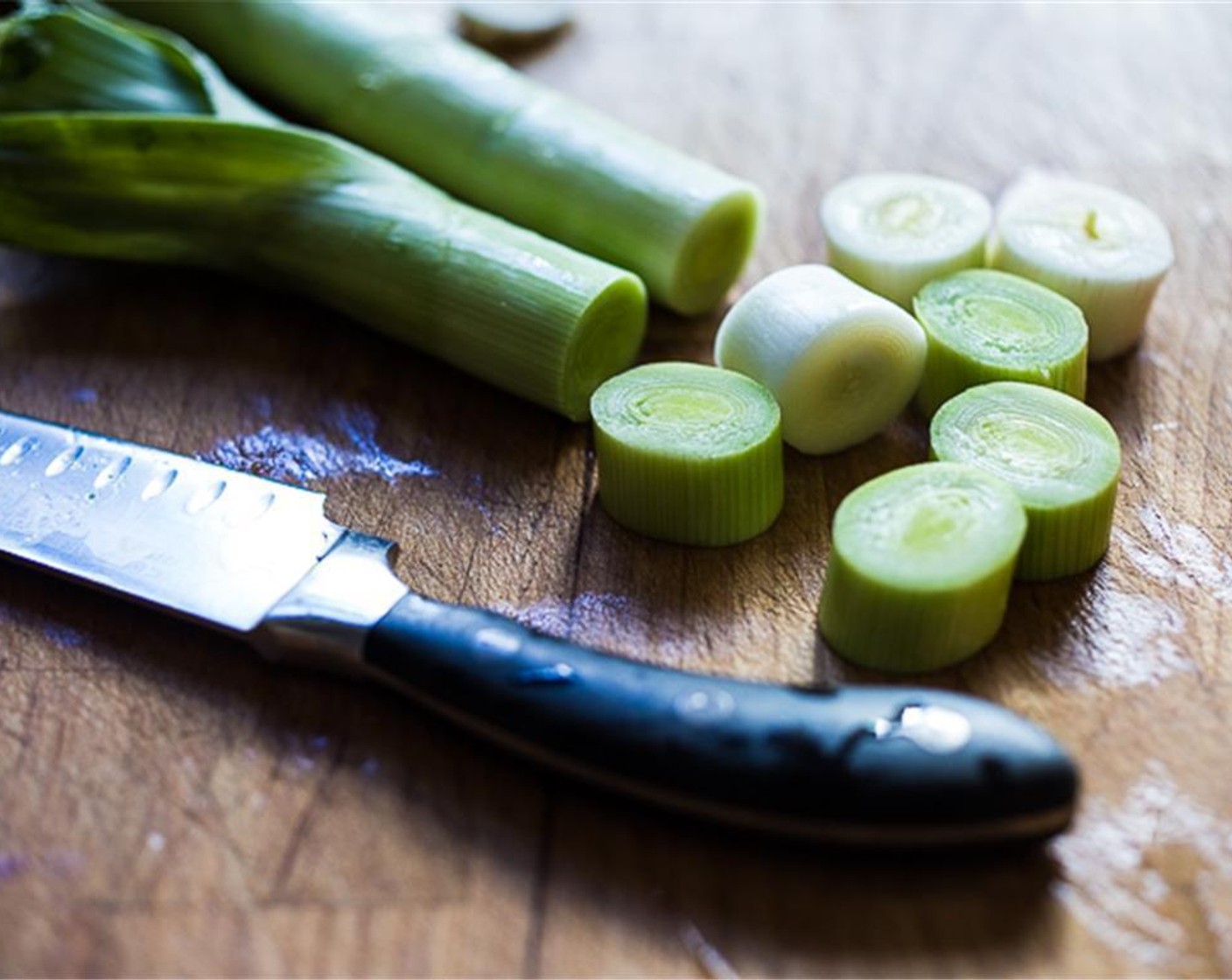 step 3 Cut Leeks (2) into disks about 3/4-inch thick.