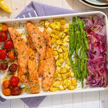 Easy Sheet Pan Salmon with Rainbow Veggies Recipe | SideChef