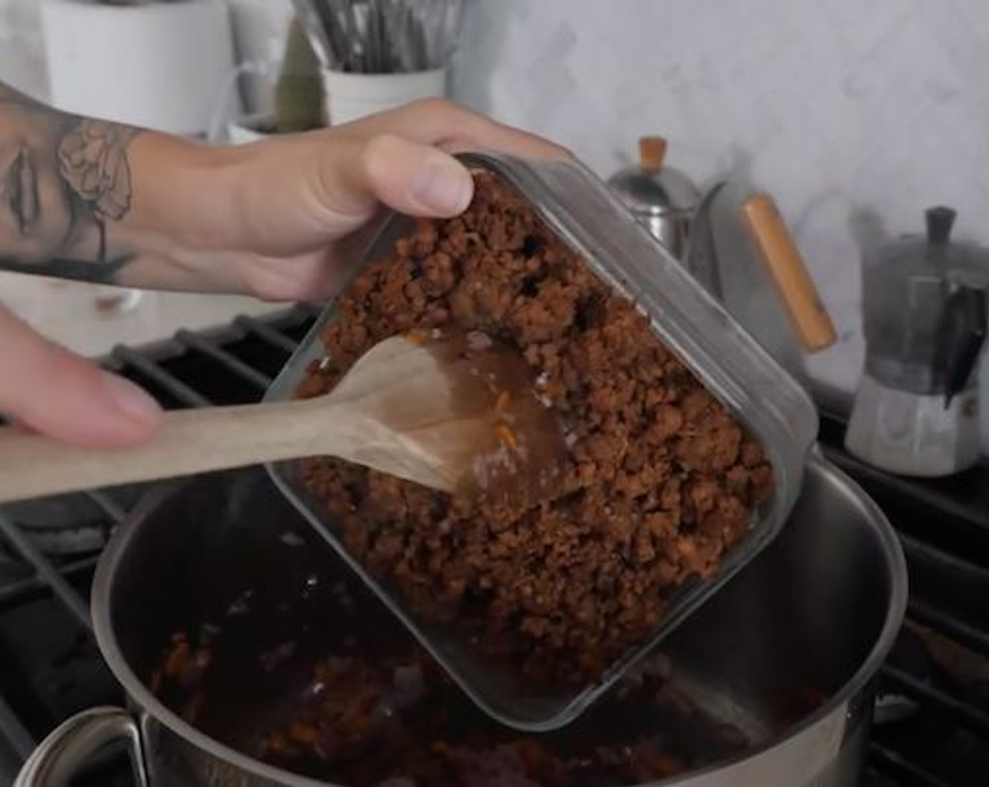 step 2 Add Veggie Ground Round (4 1/2 cups) and cook for 3-5 minutes or until heated through.