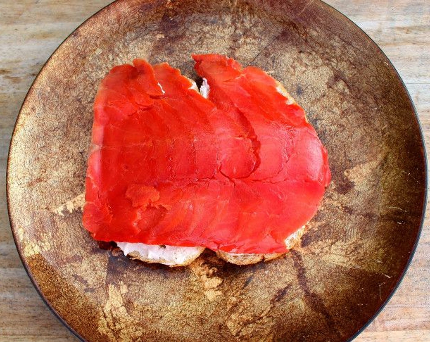 step 3 Add as much as you desire of Smoked Salmon (to taste) to the bread.