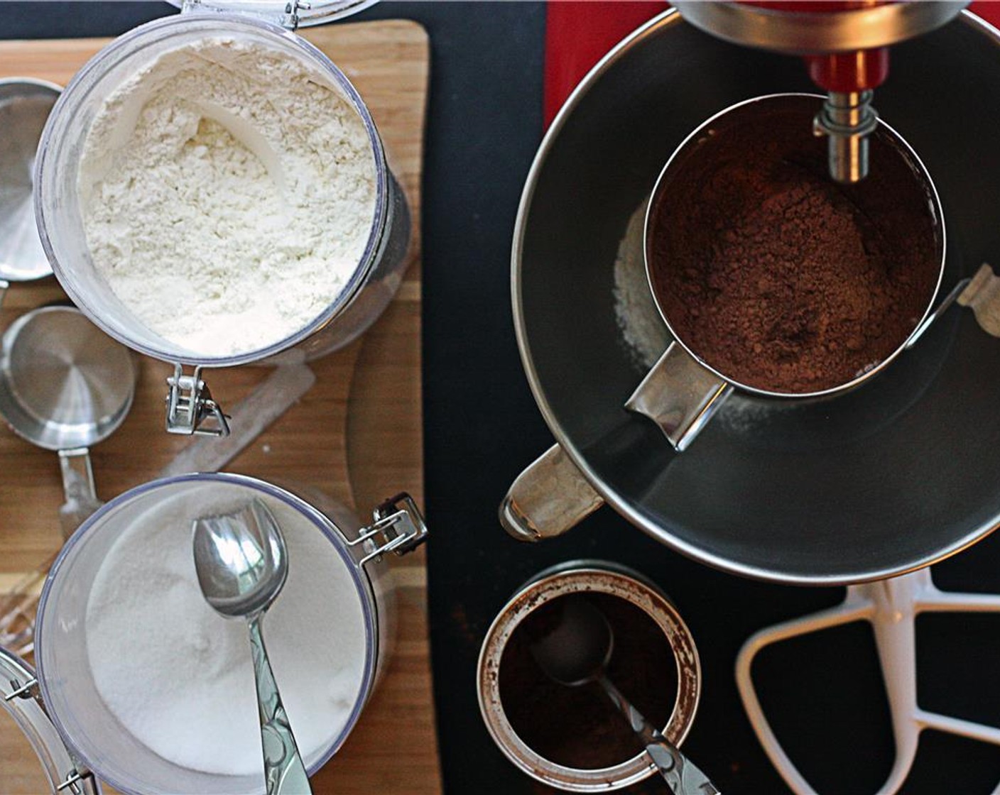 step 2 Sift All-Purpose Flour (1 1/3 cups), Granulated Sugar (1 1/3 cups), Unsweetened Cocoa Powder (1/2 cup), Baking Powder (1 1/4 tsp), Baking Soda (1 1/4 tsp), and Salt (1 1/4 tsp) into the bowl of a stand mixer or other large mixing bowl.