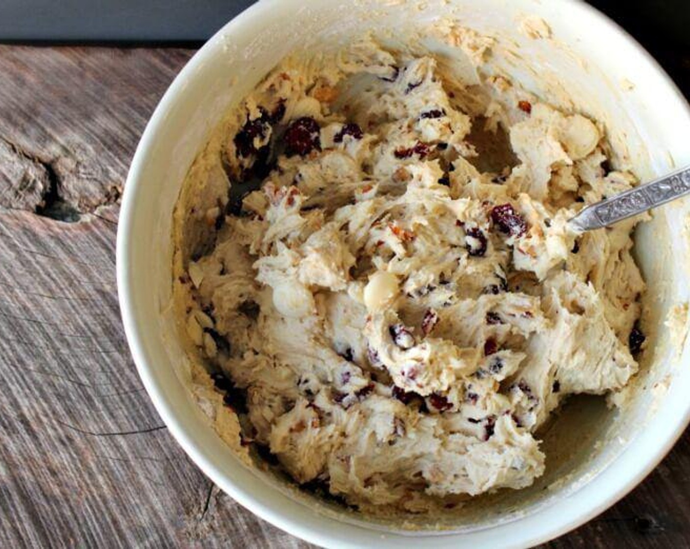 step 5 Fold in Dried Cranberries (3/4 cup), Greek Yogurt Baking Chips (3/4 cup), and Roasted Almonds (1/2 cup). Make sure they are evenly distributed.