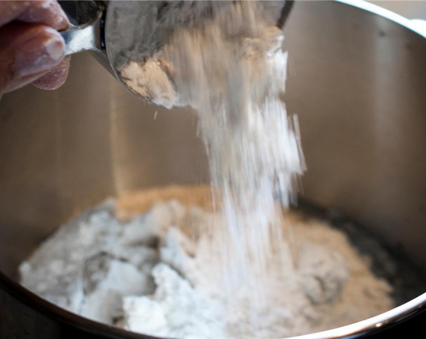 step 2 Add the All-Purpose Flour (4 1/2 cups), using the dough hook, mix on low speed until fully incorporated. If the dough is too wet, add more flour one tablespoon at a time.