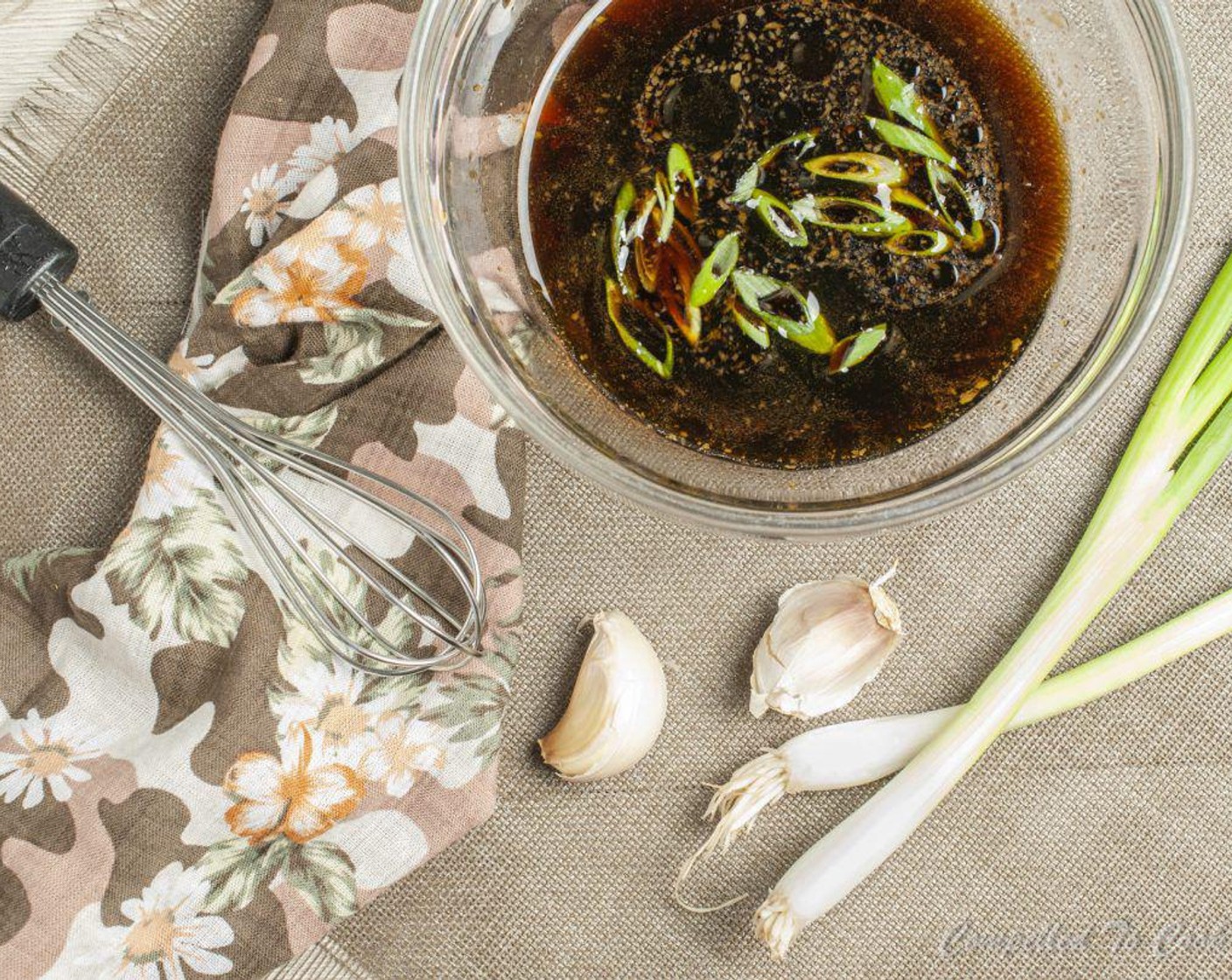 step 1 In a small bowl, whisk together Low-Sodium Soy Sauce (1/2 cup), Rice Vinegar (2 Tbsp), Water (2 Tbsp), Brown Sugar (1/2 Tbsp), Garlic (2 cloves), Sesame Oil (1/2 Tbsp), and Fresh Ginger (1/2 tsp). Set aside.