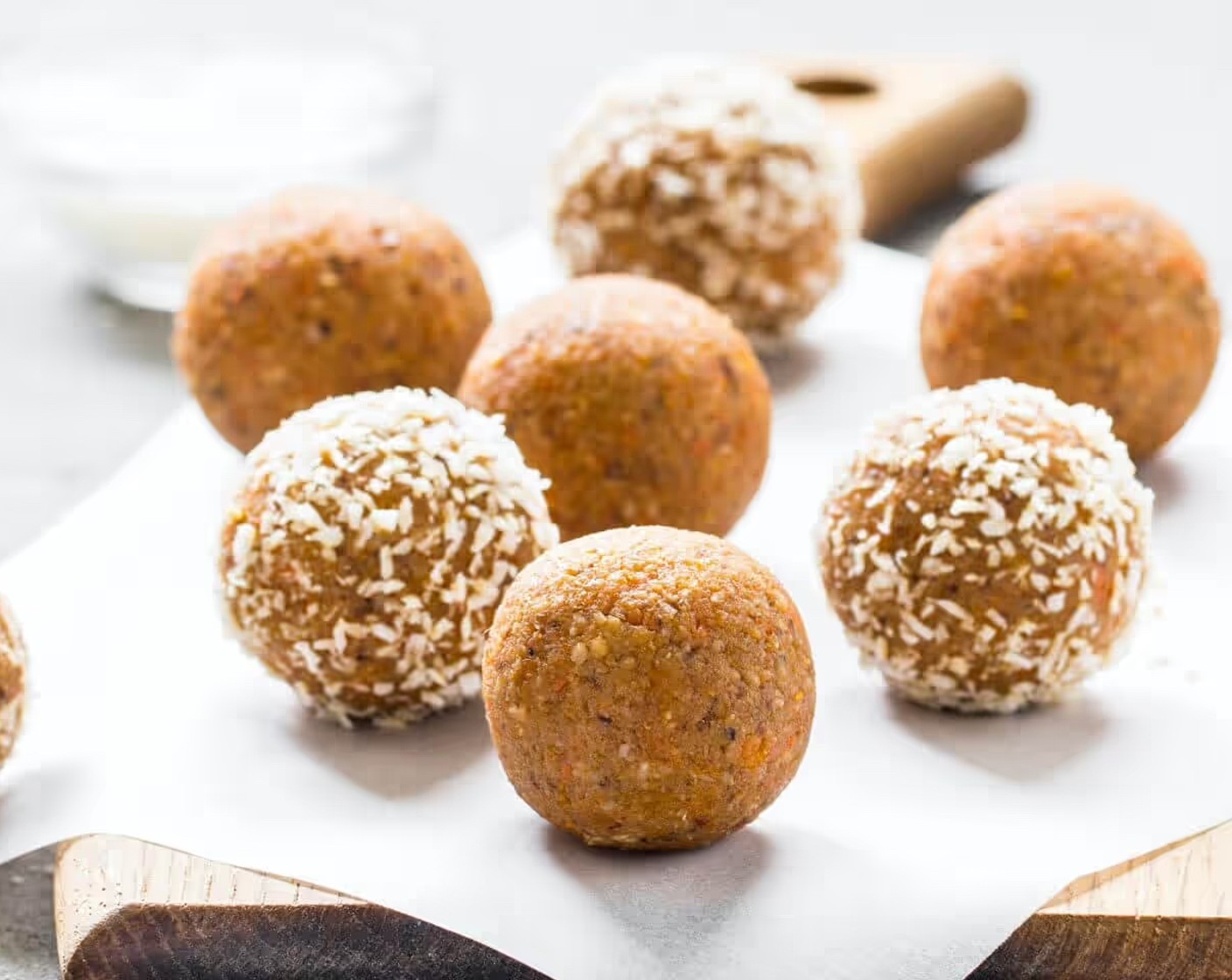 step 2 Form mixture into one inch balls and roll in Unsweetened Shredded Coconut (4 Tbsp), coating balls completely. Transfer to a baking sheet and refrigerate for a few hours or overnight. Keep chilled, or freeze in an airtight container for a few months (though I guarantee they won’t last that long).