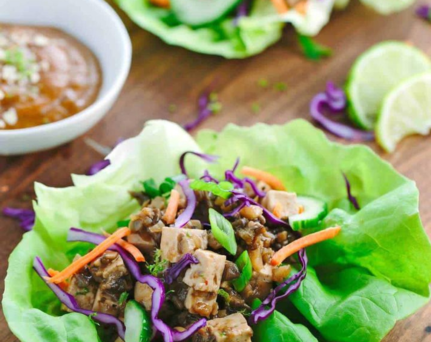 Asian Tofu Lettuce Wraps with Peanut Sauce