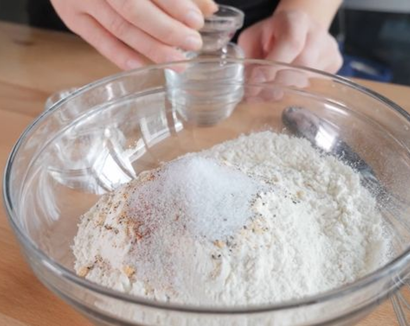 step 2 In a second shallow, wide dish, whisk together; All-Purpose Flour (2 cups), Baking Soda (3/4 tsp), Baking Powder (3/4 tsp), Sea Salt (1/2 Tbsp), McCormick® Garlic Powder (1/2 Tbsp), Onion Powder (1/2 tsp), Paprika (3/4 tsp), Cayenne Pepper (1/4 tsp), and Ground Black Pepper (1/2 tsp).