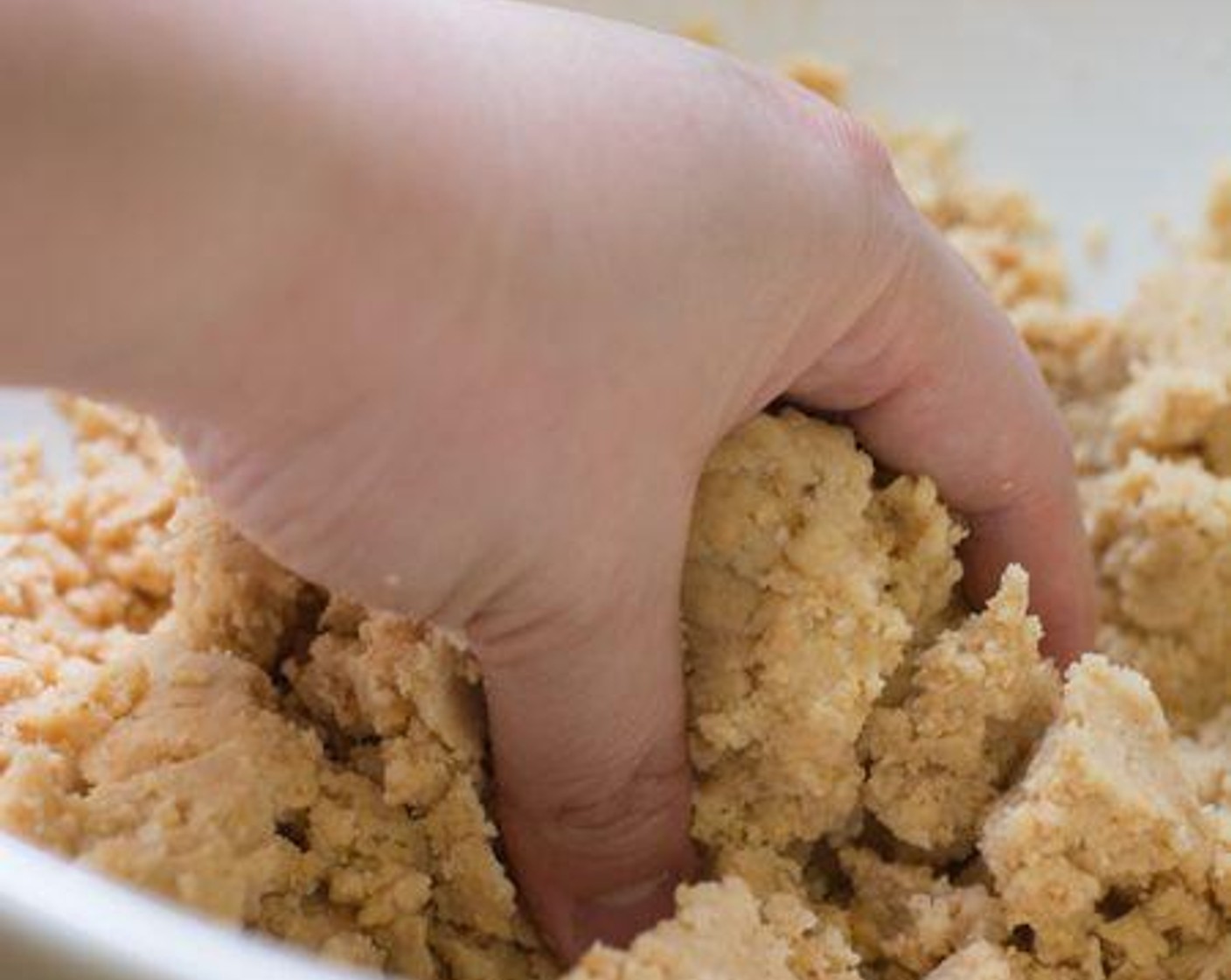 step 4 Pour Peanut Oil (180 mL) over the peanut mixture and knead with your fingers until a dough forms.