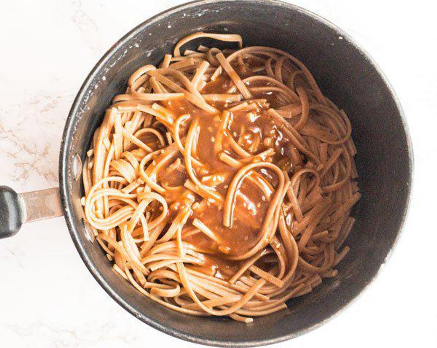 step 4 Pour dressing over Linguine (8 oz) and stir. A generous amount will give more flavor.