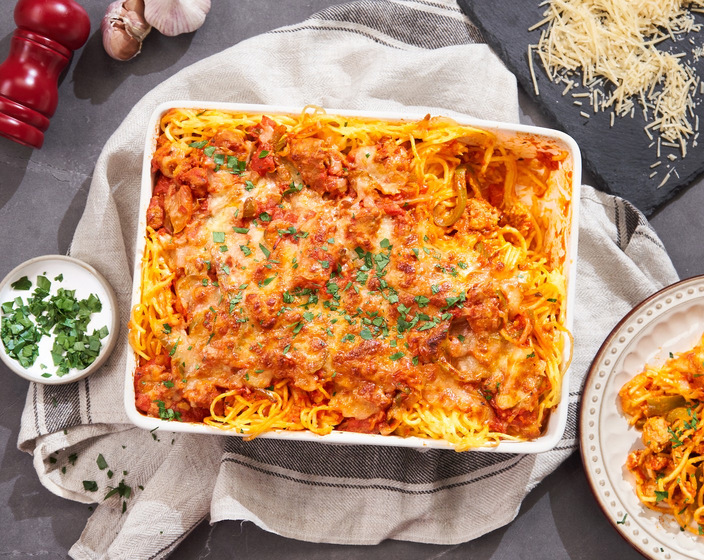 Baked Spaghetti with Italian Sausage and Peppers