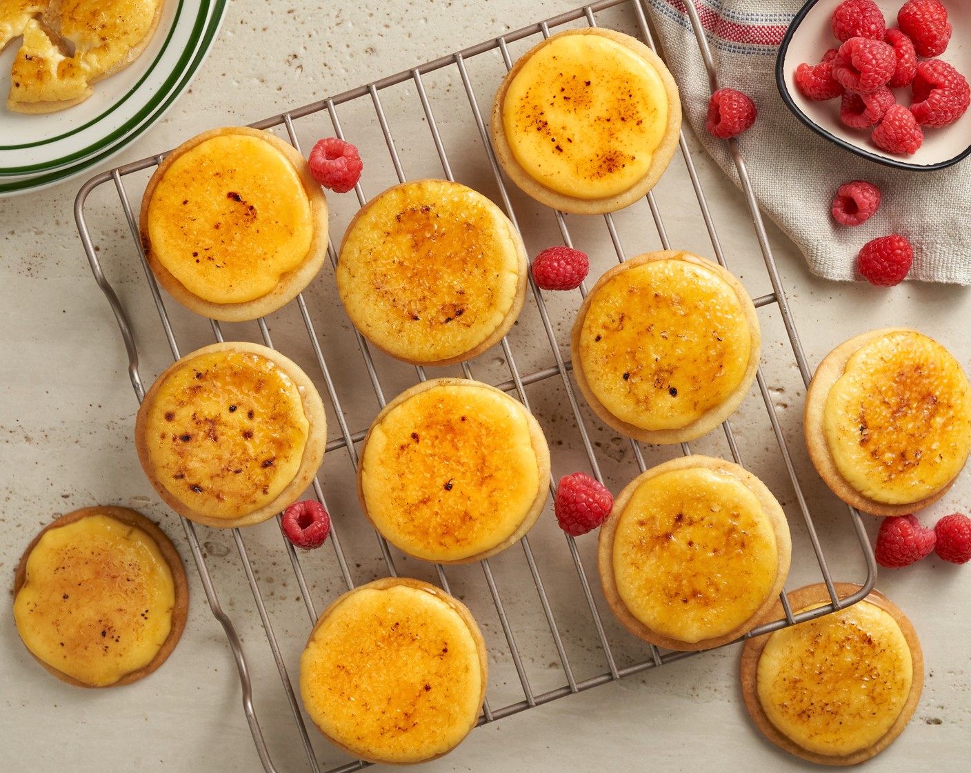 step 13 Sprinkle each cookie with about ½ tsp sugar. Use a kitchen torch to brûlée the sugar until golden brown. Serve.