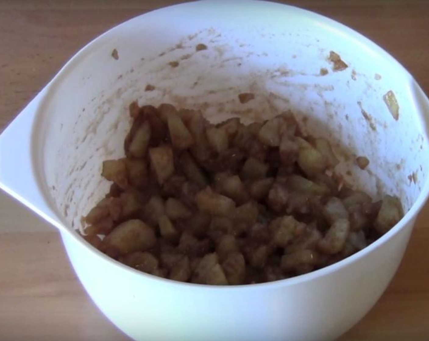 step 1 Put Apple Pie Filling (1 1/2 cups) into a bowl after soaking up their excess moisture with a kitchen towel and chopping them up. Add in Brown Sugar (2 Tbsp) and Simply Organic Cinnamon, Ground (1 tsp). Mix them all together.