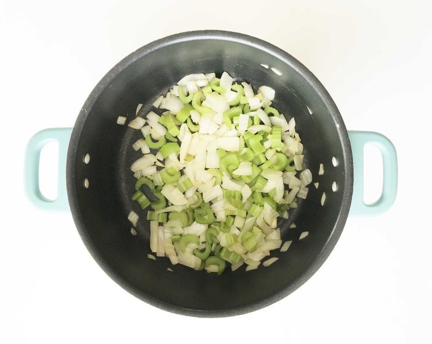 step 1 Place Celery (2 stalks), Onion (1/2), and Garlic (2 cloves) into the bottom of a stockpot. Heat over medium-high heat until the veggies are tender and the onions are becoming translucent.