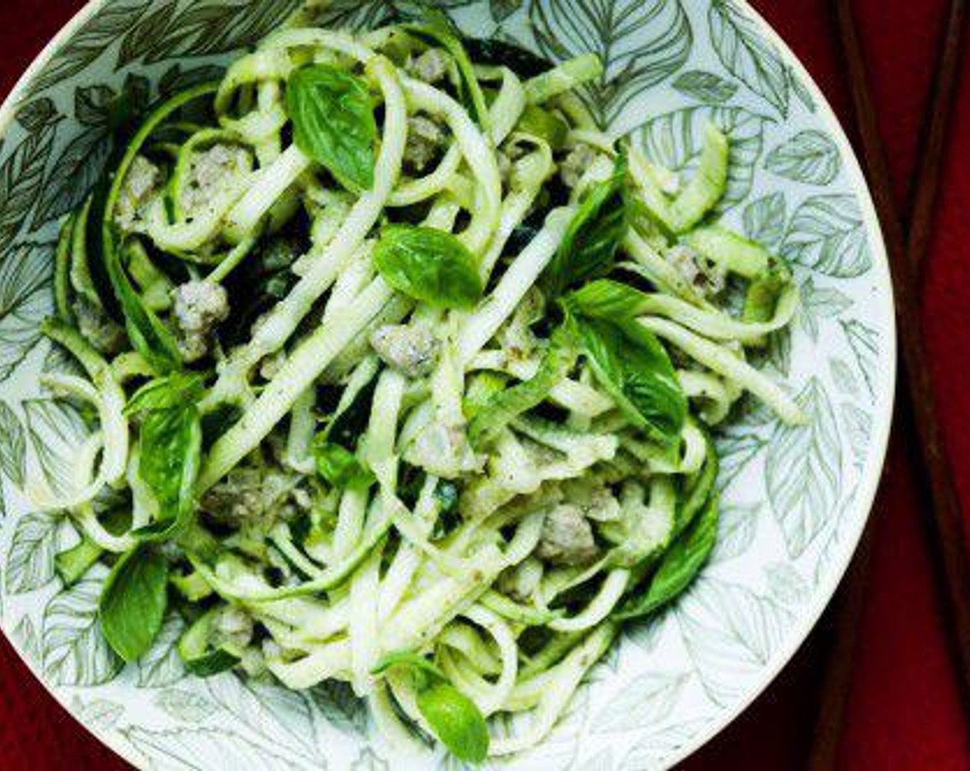 Zoodles Pesto Sautéed Ground Pork Recipe SideChef