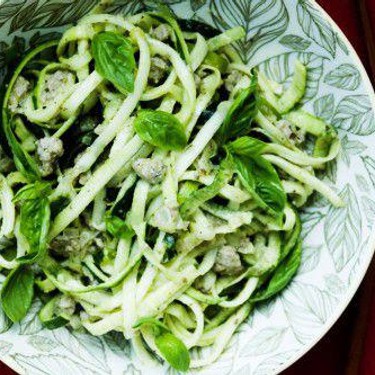 Zoodles Pesto Sautéed Ground Pork Recipe | SideChef