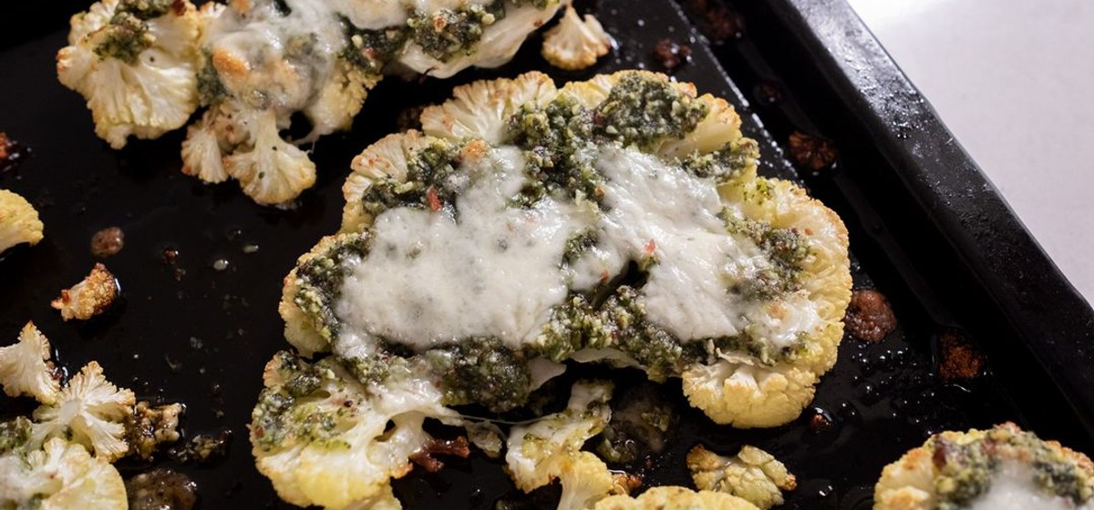 Cheesy Cauliflower Steaks with Homemade Pesto Recipe SideChef