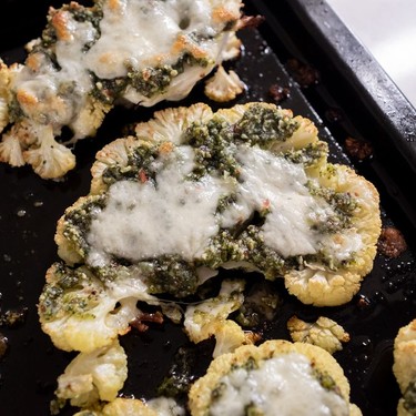 Cheesy Cauliflower Steaks with Homemade Pesto Recipe | SideChef