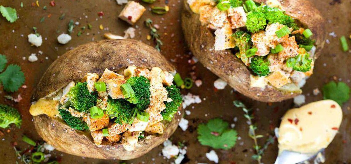 Chicken Broccoli Stuffed Baked Potato with Cheese Recipe | SideChef