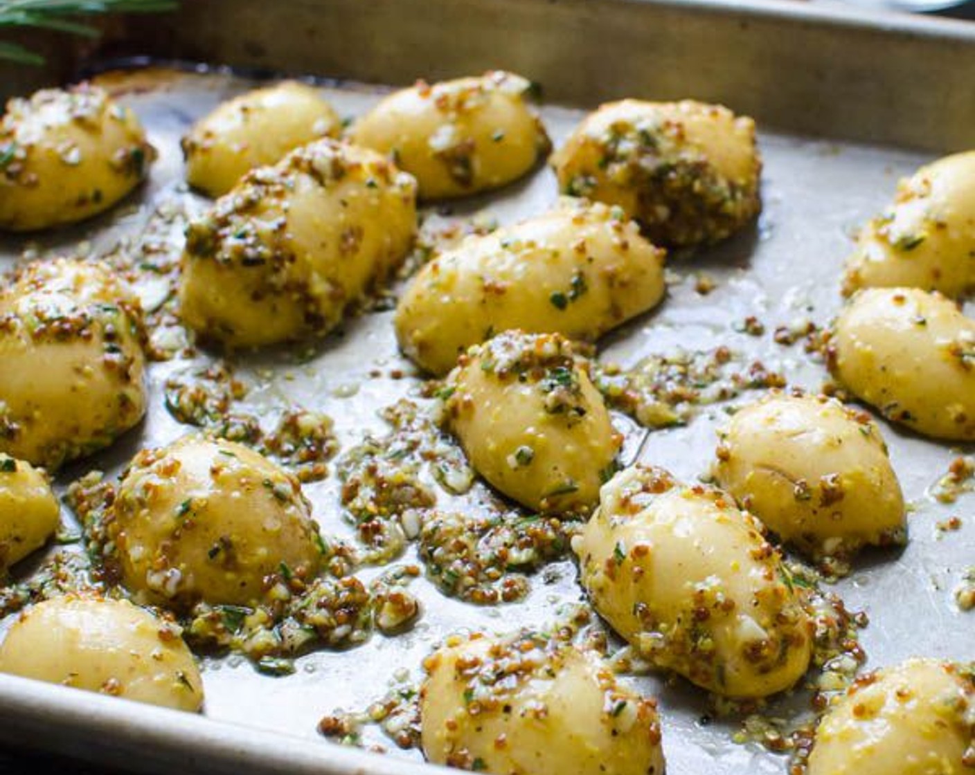 step 4 Arrange coated potatoes on the baking sheet, preferably flesh side down. This will promote nice browning and crisping. Roast for 15 minutes.