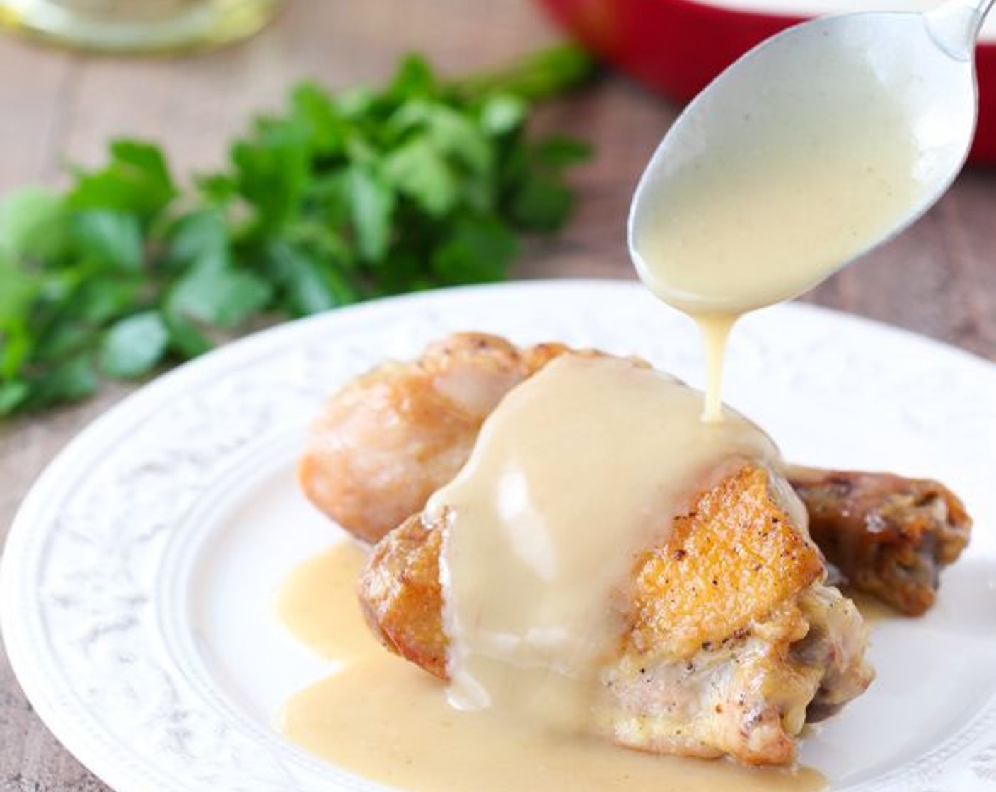 Garlic Braised Chicken in Creamy White Wine Sauce