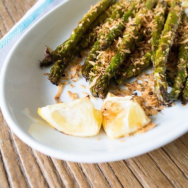 Lemon Ginger Asparagus with Toasted Coconut Recipe | SideChef