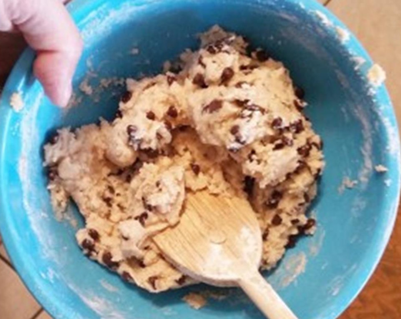 step 1 In a bowl, mix together Brown Sugar (1/3 cup), Granulated Sugar (1/3 cup),Butter (1/4 cup), Vanilla Extract (1 tsp), Milk (3 Tbsp), All-Purpose Flour (1 cup), and Mini Chocolate Chips (1 cup).