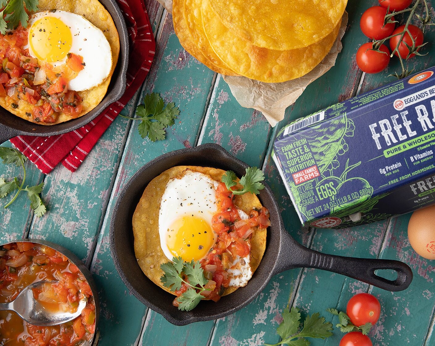 step 7 Add Eggland’s Best eggs sunny side up add huevos ranchero sauce.