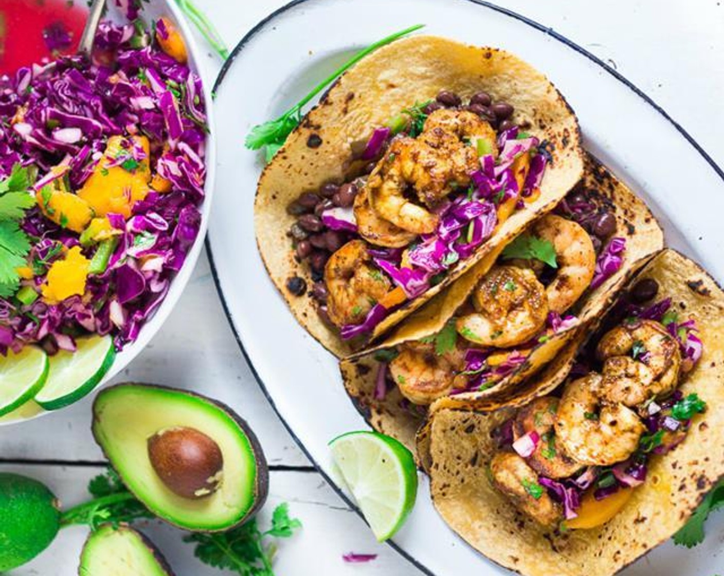 Caribbean Shrimp Tacos with Cabbage Mango Slaw