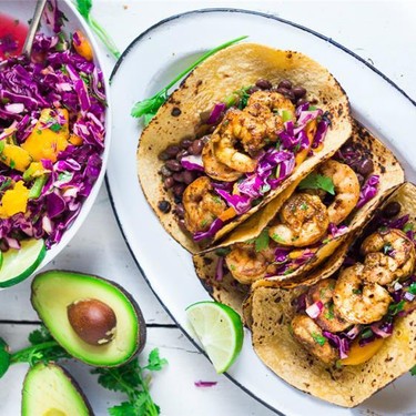 Caribbean Shrimp Tacos with Cabbage Mango Slaw Recipe | SideChef