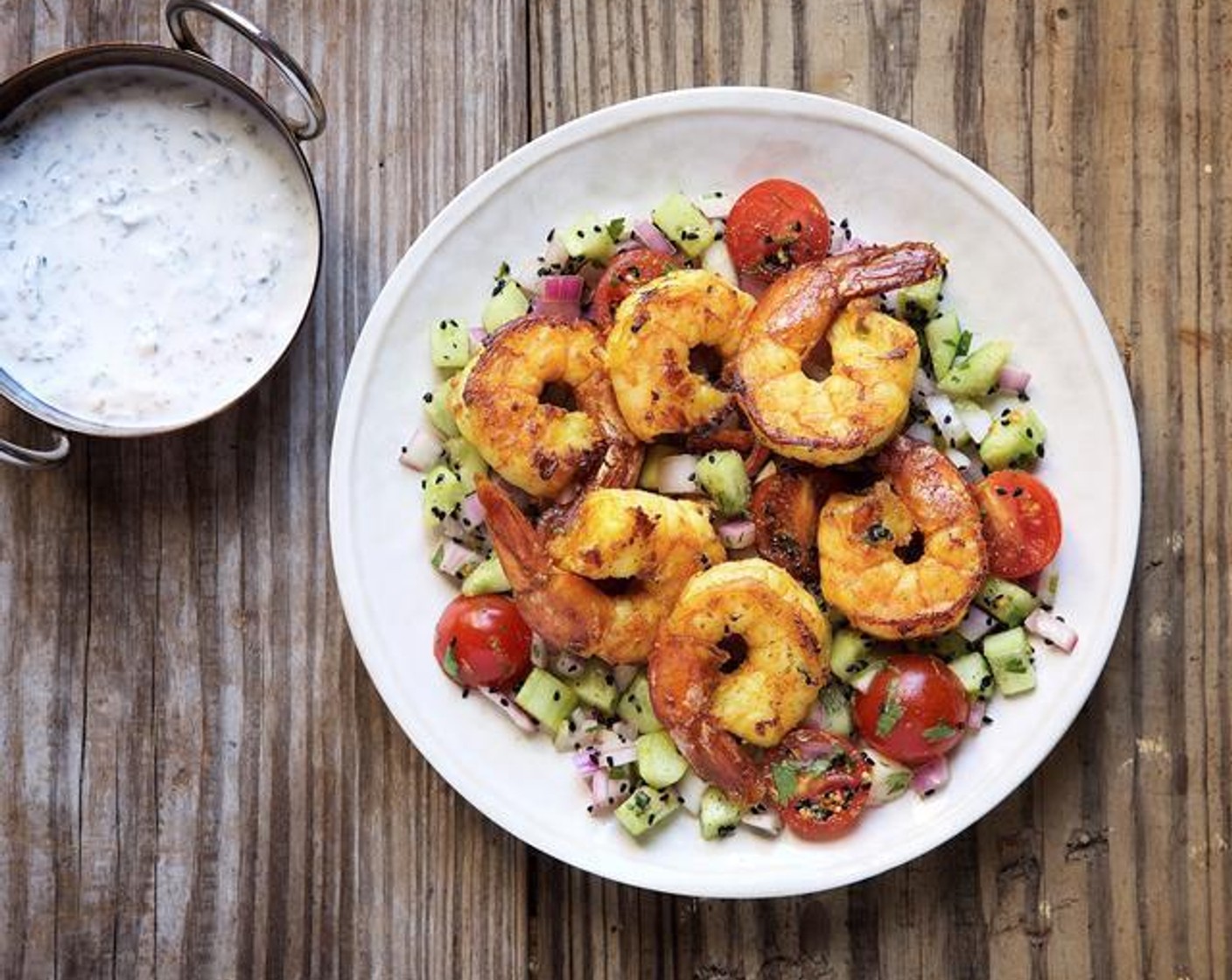 Tandoori Shrimp with Cucumber and Mint Raita